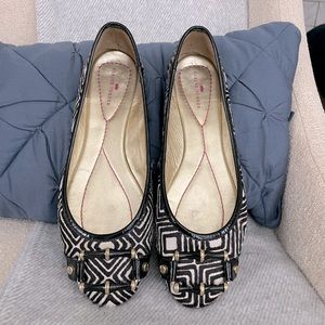 Elaine Turner Liz calf hair black/tan ballet flats - gold accents - size 7